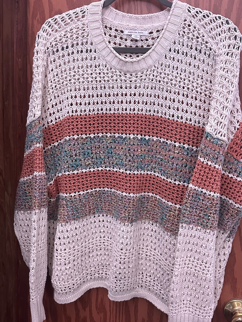 NWOT American Eagle Outfitters Open-Knit Crewneck Sweater - Cream & Rust